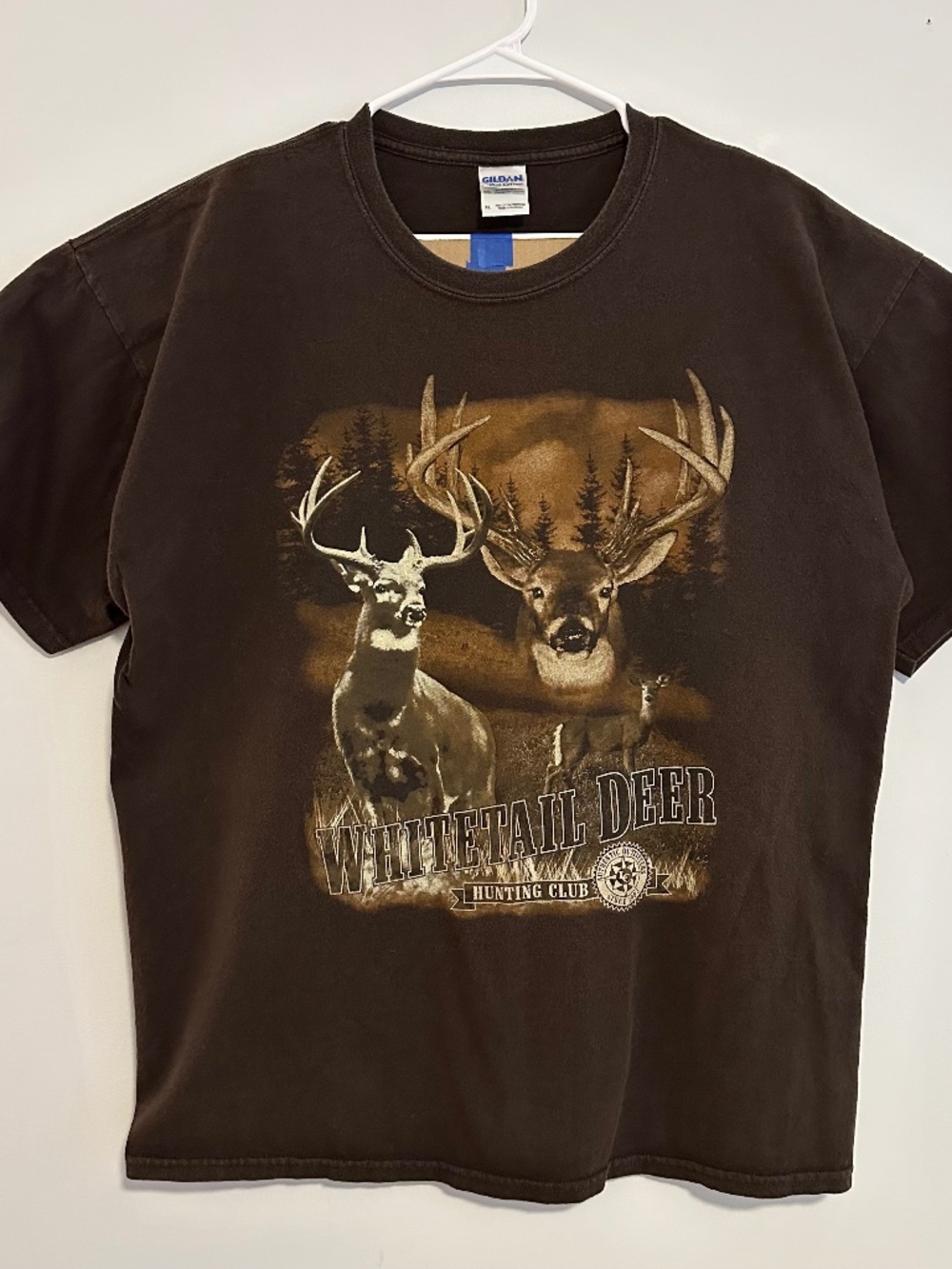 Whitetail Deer Hunting Club Animal Graphic T-Shirt XL Brown Y2K Short Sleeve